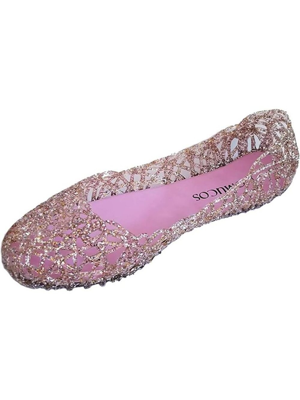 Women's Pink gold Breathable Flat Jelly Shoes Slip On Hollow Out Loafers Sandals